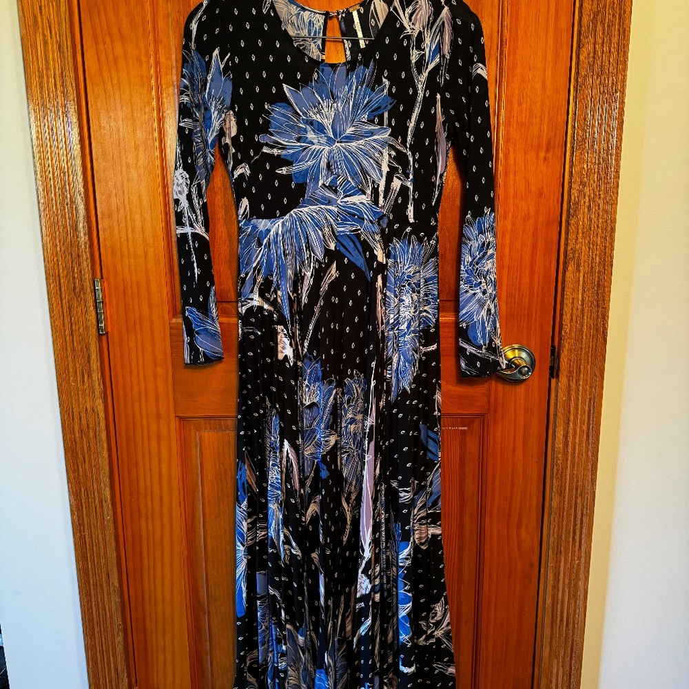 Free People Women's Maxi Dress Multicolor Floral Print Long Sleeve Size XS